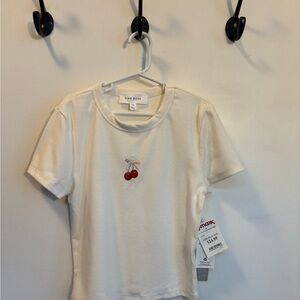 Pink Rose Cream Cherry Embroidered Tee